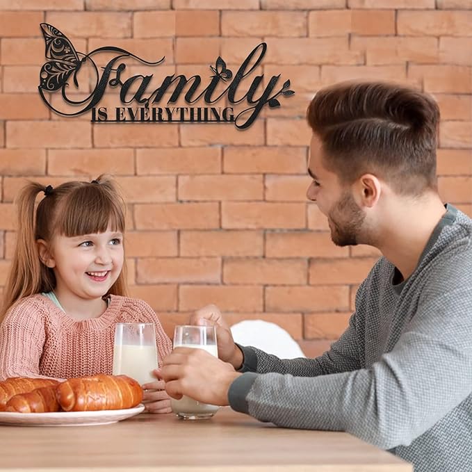 Family Signs Metal Wall Decor, Oppro Family Is Everything Word Sign with Butterfly for Home Decor, Black Art Plaque Letters for Living Room Dining Room Bedroom Housewarming Mother's Day Father's Day Christmas , 17”x6.3”