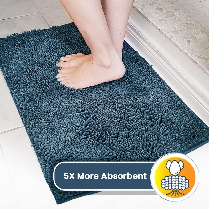 Muddy Mat® | Super Water Absorbent Door Mat Indoor, Microfiber Quick Dry Chenille Entryway Rug,Slip Resistant Front Door Mat,Indoor Mats for Entryway,Machine Washable Pet Rug, Atlantic Blue 24"x36"