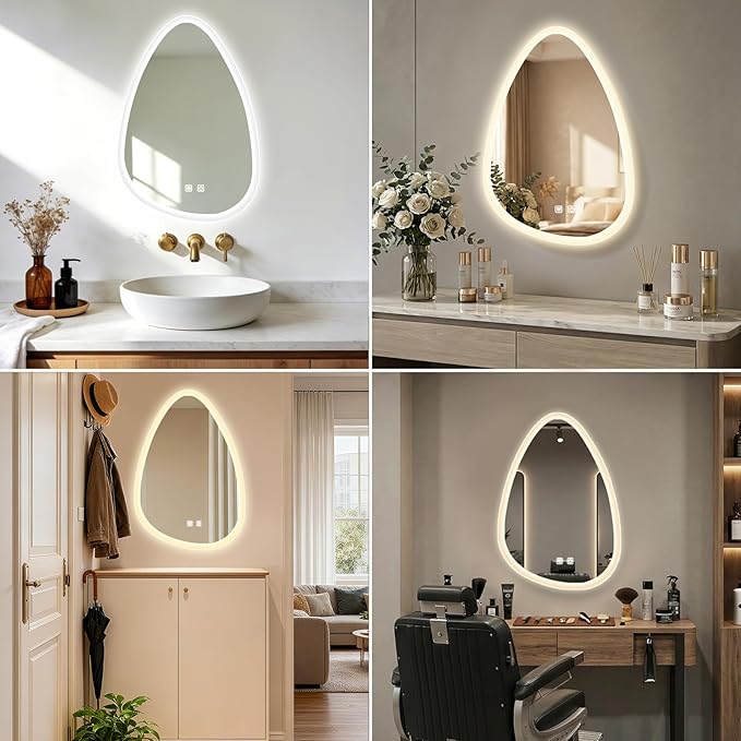20x28 LED Bathroom Mirror with Lights Irregular, Lighted Bathroom Vanity Mirror