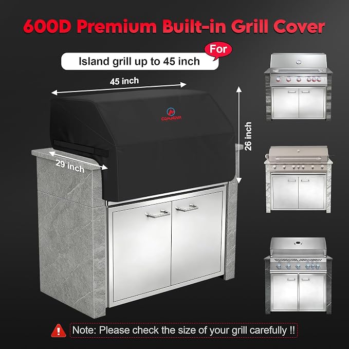 Comnova Built-in Grill Cover for 45 Inch - 600D Island BBQ Grill Top Covers Heavy Duty & Waterproof, Premium Built in Barbecue Cover for Char-Broil, Napoleon, Weber, Bull and More - 45 x 29 x 26 Inch