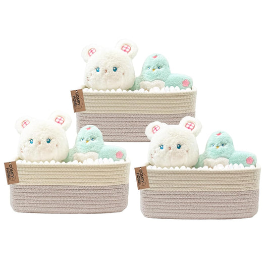 COMFY-HOMI 13" x 8.5" x 5.1" Storage Baskets for Organizing | Cotton Rope Woven Basket | Toy Storage Bin Box | Basket for Shelves, Closet Organizer Bin, Decorative Closet Shelf, 3 Pack, beige brown