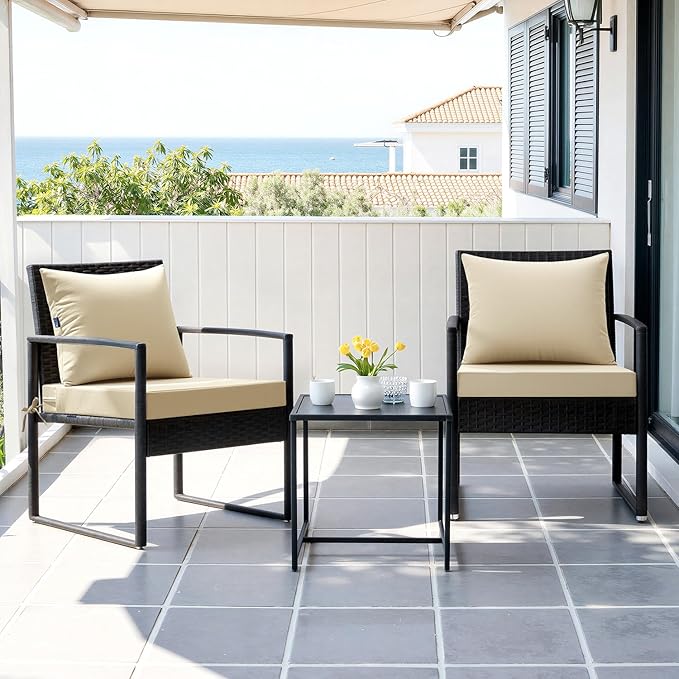 MIULEE Beige Outdoor Chair Cushion 24x24 Inch for Patio Furniture Linen Textured Waterproof & 3 Year Color Fastness Seat and Back Couch Cushion with Ties No Slip Design