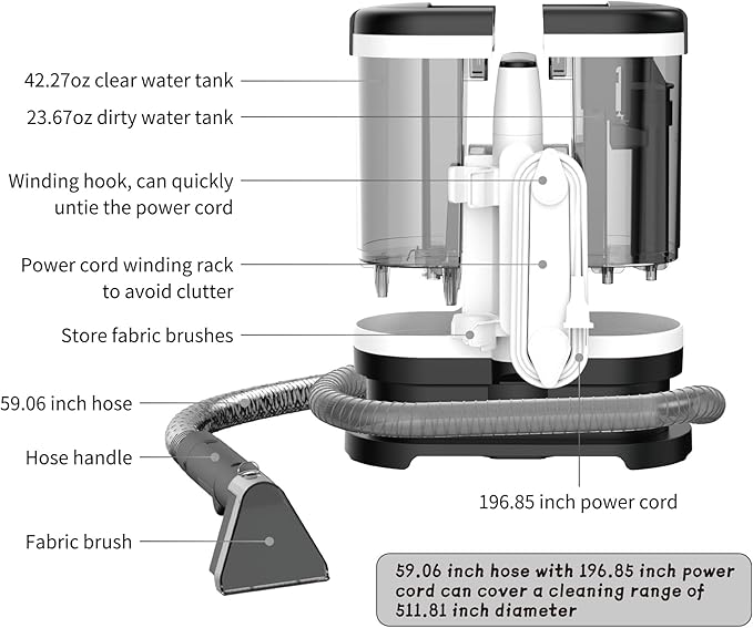 Rosewill Multi-Purpose Portable Carpet and Upholstery Cleaner, Powerful Suction 11 Kpa Spot Cleaner, 450W Motor, Car and Auto Detailer, Stain and Spot Remover; Versatile Use: Carpet, Sofa, Pet Hair