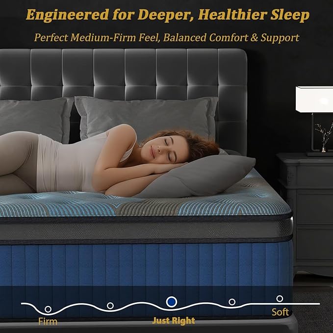 Queen Mattress 12 Inch, 2025 Hybrid Queen Size Mattress in a Box, Upgrade Durable Individual Pocket Springs, Medium Firm Lumber Support Pressure Pain Relief, Breathable Comfort, CertiPUR-US Certified