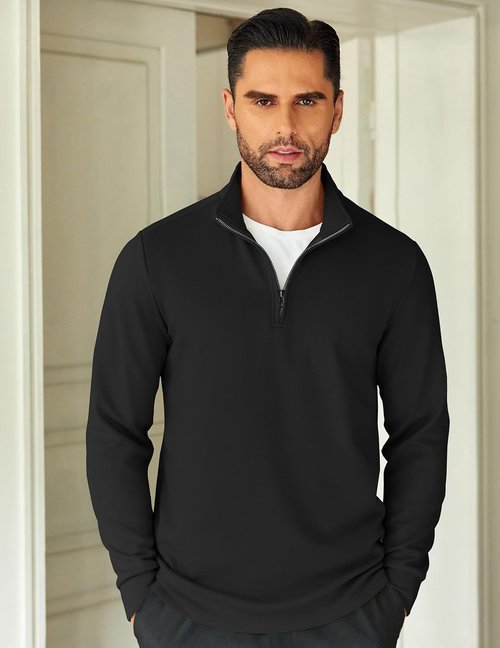 COOFANDY Men's Lightweight Quarter Zip Pullover Sweatshirt - Casual Long Sleeve Polo Shirt