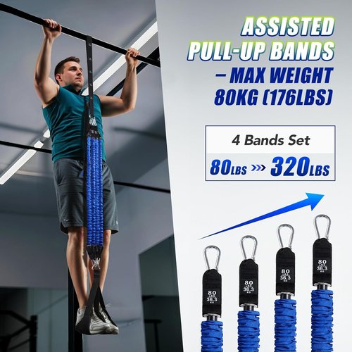 ALongSong Pull Up Assistance Bands - Upgraded Heavy Duty with Foot Support Pedal & 80Lbs Adjustable Resistance for Home Gym