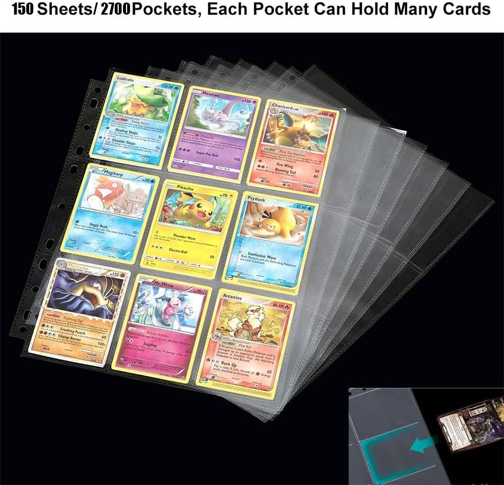 Skiennix 2700 Pockets Trading Card Sleeves - Double-Sided 9-Pocket Protectors | 150-Pack for Standard Size Cards