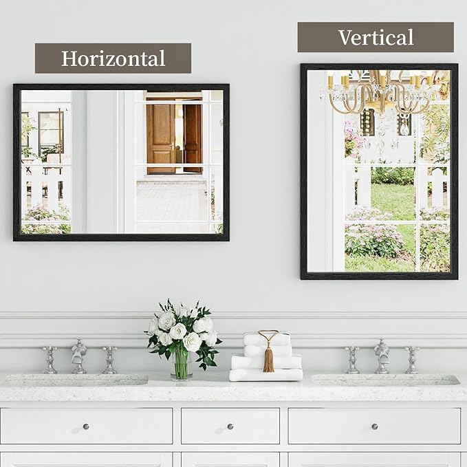Syndra Black Wood Frame Bathroom Mirror, Waterproof Slim Deep Frame,