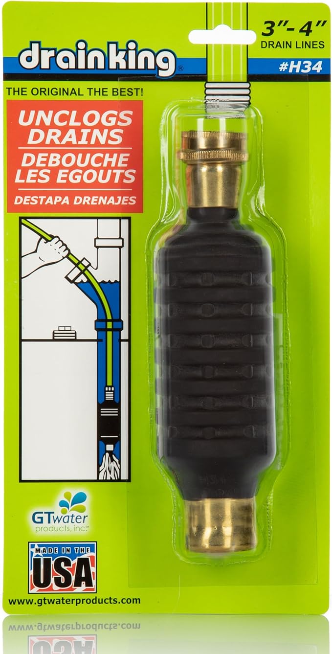 Drain King H34 Unclogs Sewer Lines, Main, and Outside Deck Drains, 3 To 4 Inch