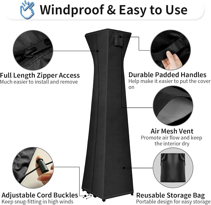 OutdoorLines Waterproof Outdoor Patio Heater Covers with Zipper and Storage Bag, Dust-Proof UV-Resistant Windproof Propane Heavy Duty Heater Cover for Standing Heater, 2 Packs-90Hx23Lx23W inch Black
