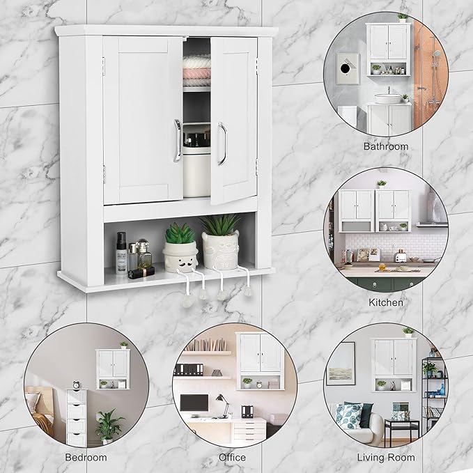 VINGLI Bathroom Wall Cabinet 21"x8.5"x25" Modern White Medicine Wall Mount