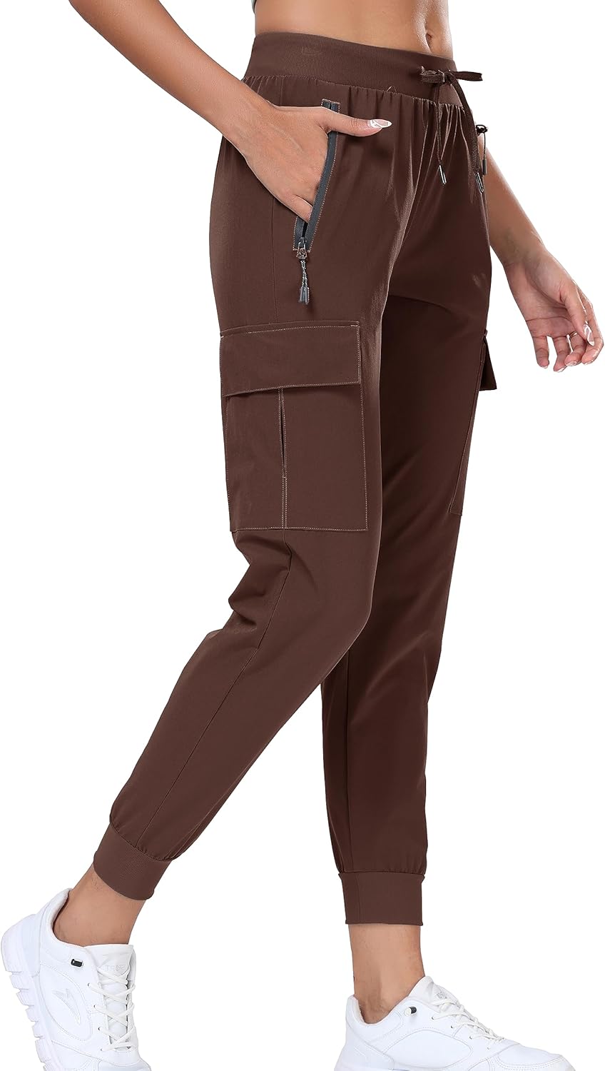 Oalka Women's Cargo Hiking Pants - Lightweight Quick-Dry Travel Joggers with Pockets