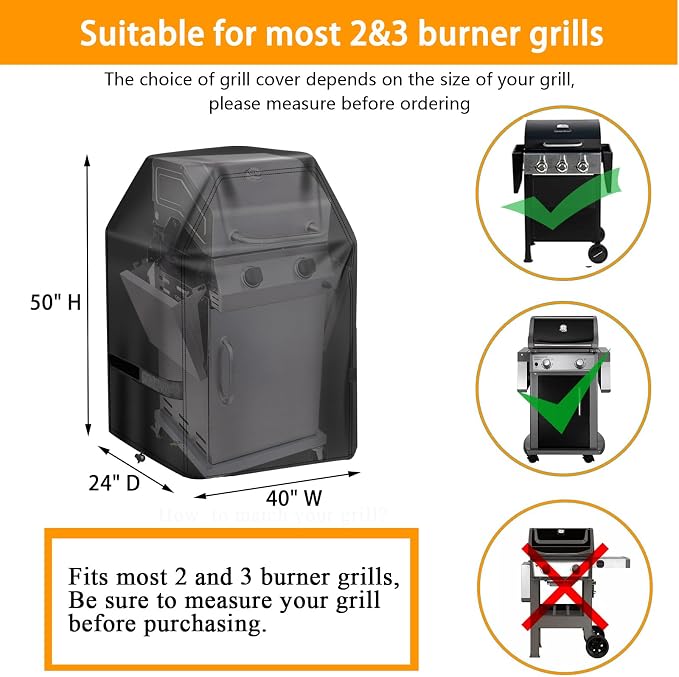 Aoretic Grill Cover, 40 inch BBQ Gas Grill Cover for Outdoor Grill, Charbroil Grill Cover Barbecue Waterproof, Anti-UV for Weber Char-Broil Monument, Dyna-glo Nexgrill Spun Polyester