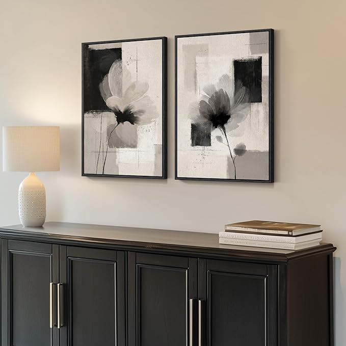 Framed Neutral Abstract Floral Wall Art