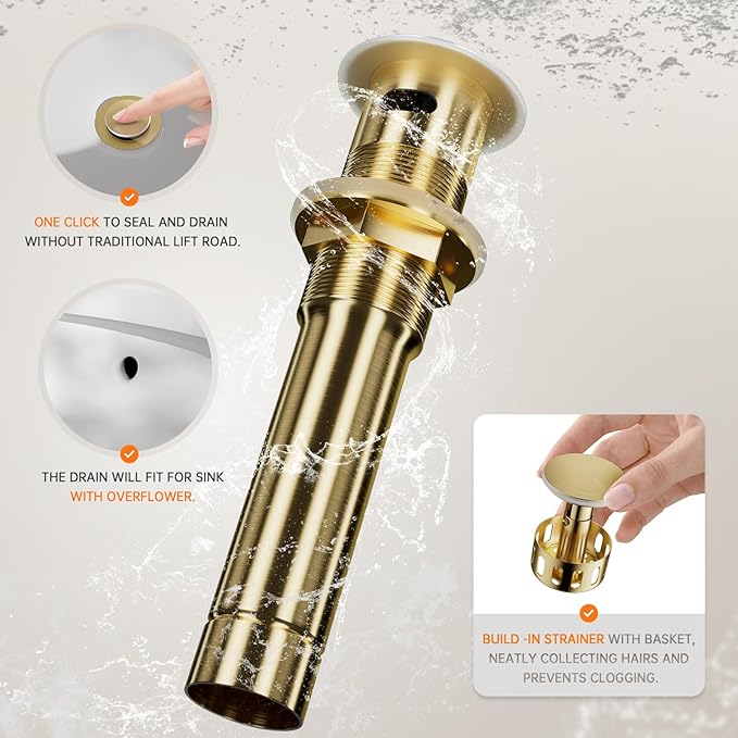 Phiestina Pull Down Sprayer Brushed Gold 8 Inch Bathroom Sink Faucet, 2 Handles 3 Hole Widespread Pull Out Bathroom Faucet，with Pop Up Drain and Water Supply Line,BF04022-K01-BG