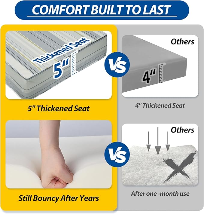 AAAAAcessories Outdoor Seat Cushions for Chairs, Fade-Resistant, Waterproof Patio Furniture Replacement Cushions, 25.5" x 25.5" x 5" + 25.5" x 19", Ash Blue Harbor Stripe