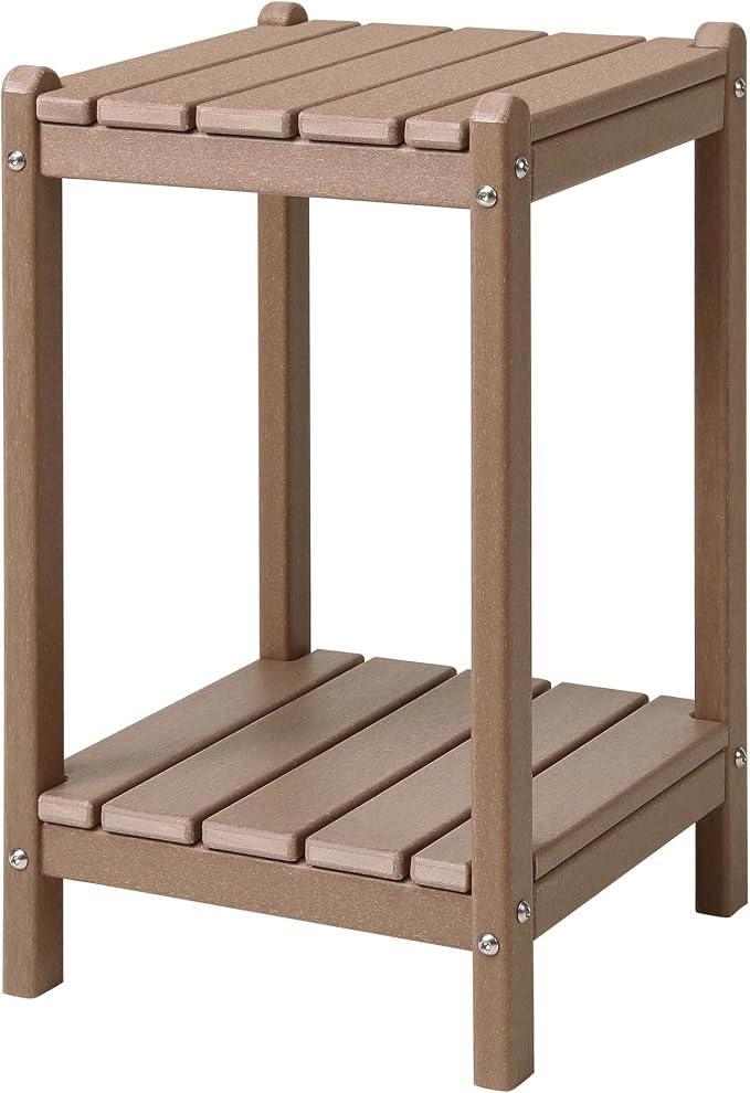 LZRS 24" Double Adirondack Outdoor Side Table, Pool Composite Patio Table,HDPE End Tables for Backyard,Pool, Indoor Companion, Easy Maintenance & Weather Resistant(Weathered Wood)