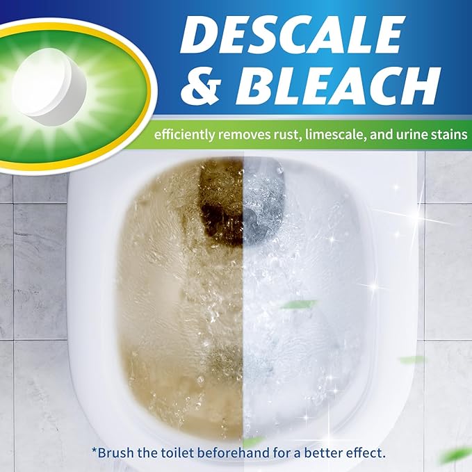 Toilet Bowl Cleaner Tablets - 60 PCS Automatic Bleach Toilet Cleaner Tablets, Slow-Releasing Deodorizing & Descaling, Powerful Bathroom Tank Cleaner