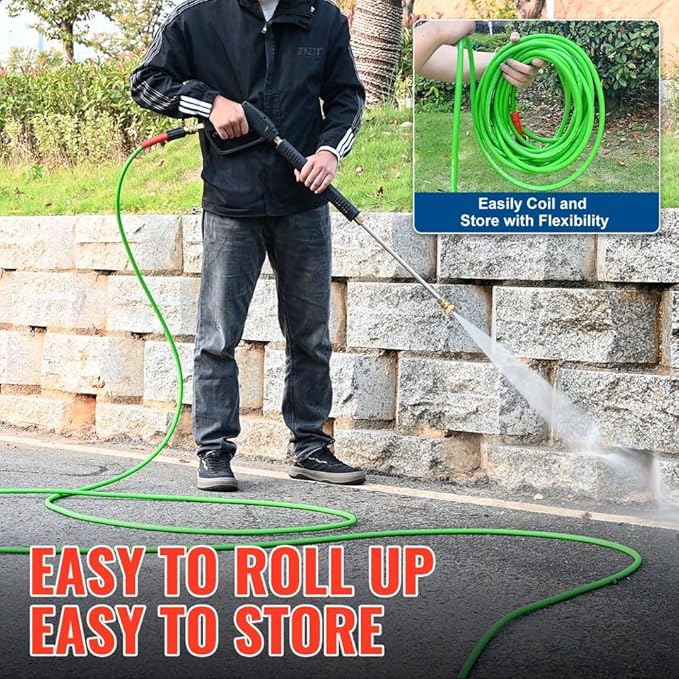 YAMATIC Upgraded Flexible Pressure Washer Hose 25FT 1/4", 3200 PSI Non-Kink Replacement with M22-14mm & 3/8" Quick Connect Adapters, Extension for Gas Power Washer Troy-Bilt Ryobi Honda Craftsman