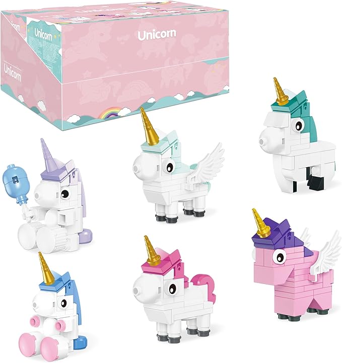 Unicorn Building Blocks Set, 6 PCS Unicorn Toys for Girls, Creative Educational STEM Toys Compatible with Lego, Christmas Birthday Gift Ideas