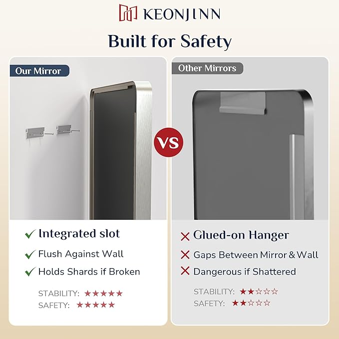 Keonjinn 32 x 36 Inch Brushed Nickel Bathroom Mirrors