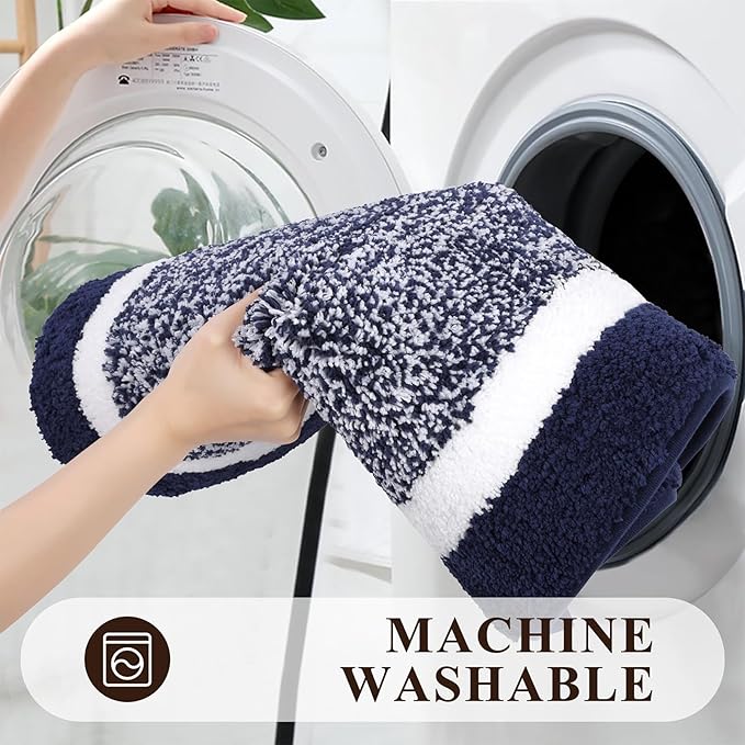 Pauwer 3 Piece Bath Mat Set, Non-Slip Plush Rugs, Absorbent Shaggy Set With U-Shaped Contour Toilet Mat for Bathroom, Bedroom, Living Room, Navy