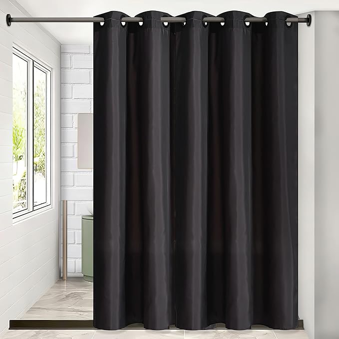 Black No Hook Shower Curtain,Polyester Fabric Shower Curtains for Bathroom with 10 Split Grommets,Waterproof & Machine Washable,Modern Hotel Grade,Standard Size,72x72 Inch