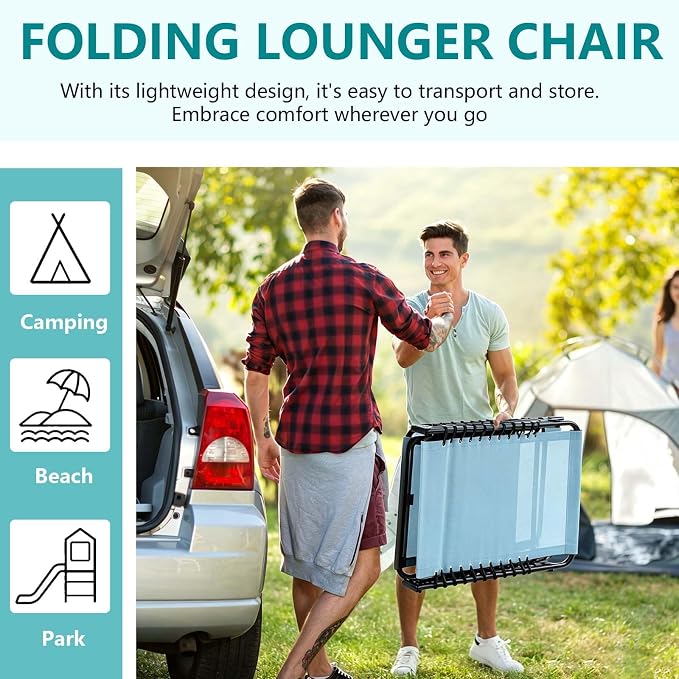 Portable Foldable Sun Tanning Chair, Heavy Duty Adjustable Folding Laying Out Chairs for Tanning, Beach Lounge Chairs for Adults for Outdoor Sunbathing Patio Pool Lawn Camping Deck (Blue 2)
