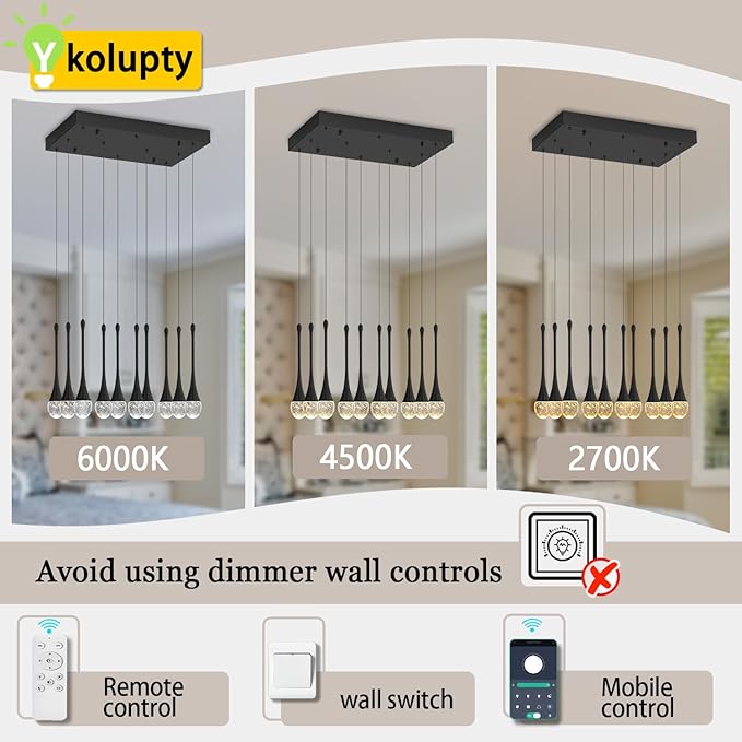 Rectangular Chandeliers for Living Room Black Dining Room Lights Fixture Raindrop Pendant Lights Kitchen Island Crystal Chandelier for Staircase Hallway Foyer Entryway