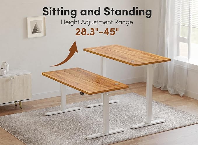 FEZIBO Standing Desk, 55 × 24 Inches Electric Height Adjustable, Sit and Stand Up, Computer Office Desk with Splice Board, Light Rustic