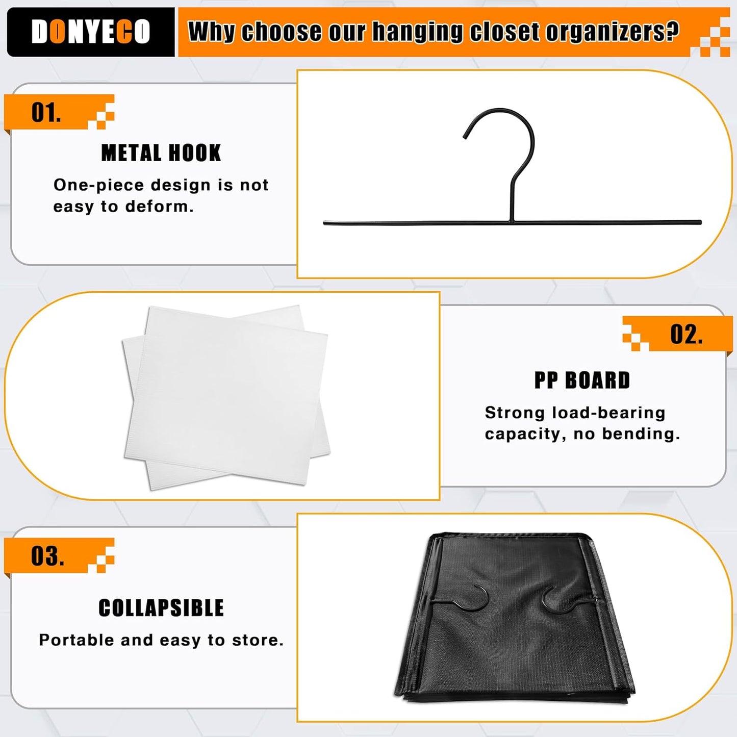 Hanging Closet Organizer and Storage 5-Shelf, Easy Mount Foldable Hanging Closet Wardrobe Shelves, Clothes Handbag Shoes Accessories Storage, Washable Oxford Cloth Fabric, Black