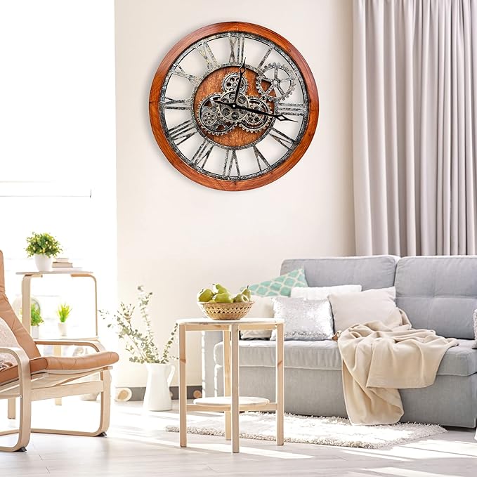 The B-Style Large Wall Clock 24 inch Moving Gear Wall Clock Oversized Vintage