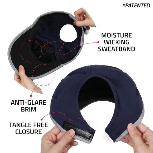 Ponyflo Performance Ponytail Running Hat for Women - High Ponytail Baseball Cap Navy