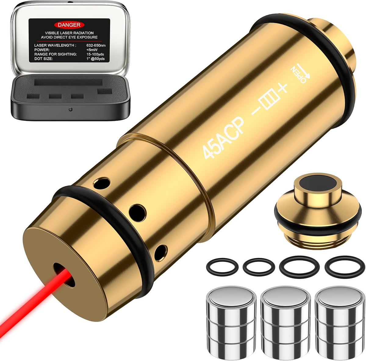 45ACP Laser Training Cartridge - Dry Fire System with Rubber Snap Cap & 3 Batteries for Shooting Practice