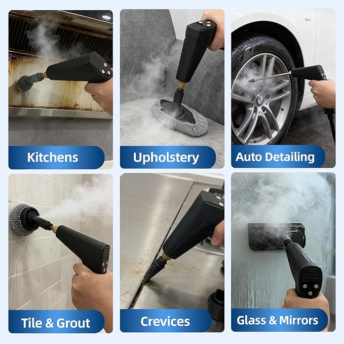 Steam Cleaner, Portable Steamer for Cleaning with 15pcs Accessories, 6-Level Adjustable Handle,15s Heat-Up, 1500W Pressurized Handheld Steam Cleaner for Home,Kitchen, Bathroom, Car,Tile,Grout