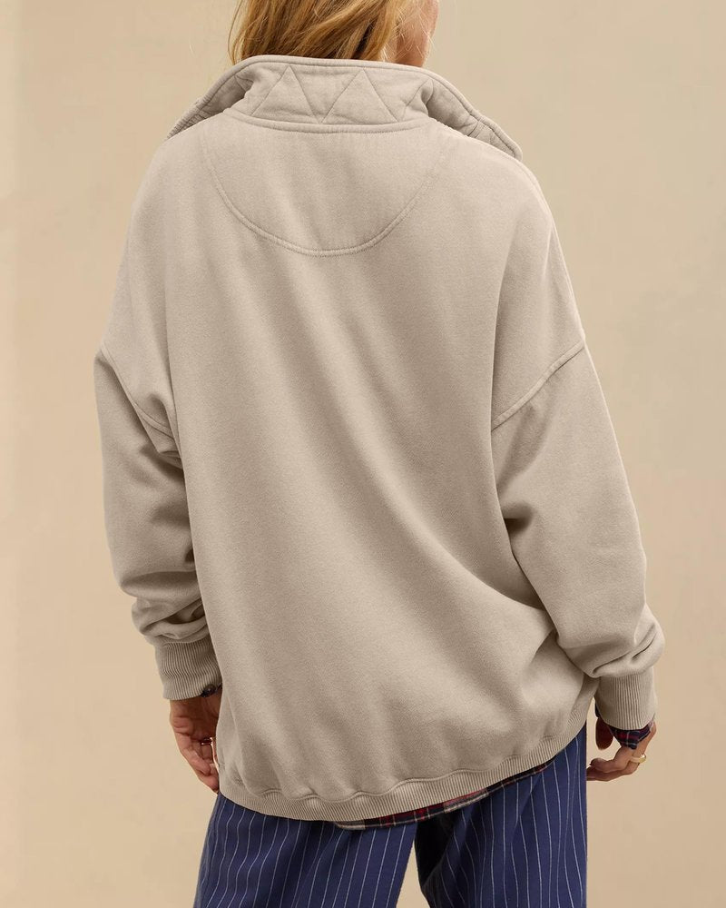 Gacaky Sweatshirt for Women Oversized Casual Long Sleeve Button Henley Neck Pullover Tops Fashion Outfits Clothes Khakigray XXL