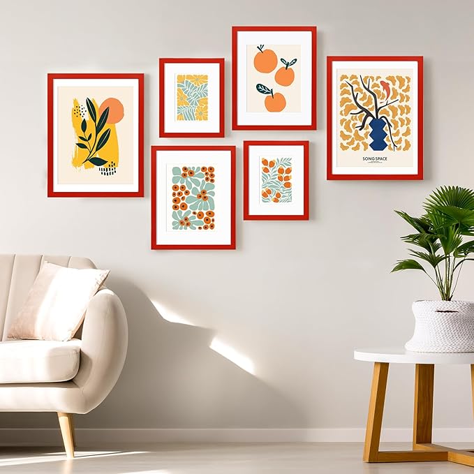 KINLINK 8x10 Picture Frames Red, Solid Wood Frames with Acrylic Plexiglass for Pictures 4x6/5x7 with Mat or 8x10 without Mat, Tabletop and Wall Display Photo Frame, Set of 4