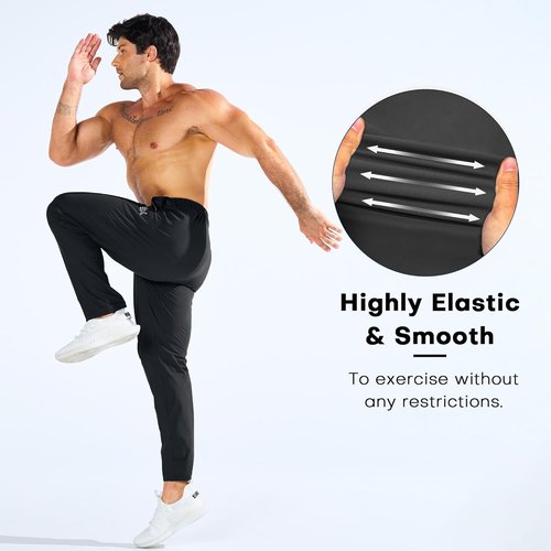 BROKIG Men's LightArmor Workout Sweatpants - UPF 50+ Stretch Joggers with Zip Pocket for Athletes