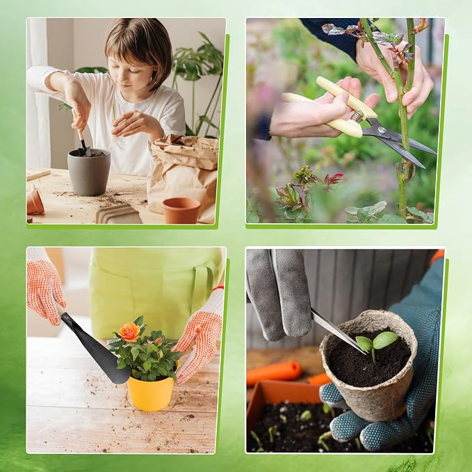 Frienda 7 Pcs Bonsai Tree Kit Garden Bonsai Tools Set Includes Pruning Shears, Mini Rake, Flat Tip Shovel, Pointed Shovel, Spade, Tweezers Gardening Accessories Gift for Beginner Mother Women Men