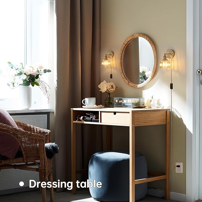 Shenmoyl Plug in Wall Sconce, Amber Tulip Glass Lampshade Wall Light Plugin