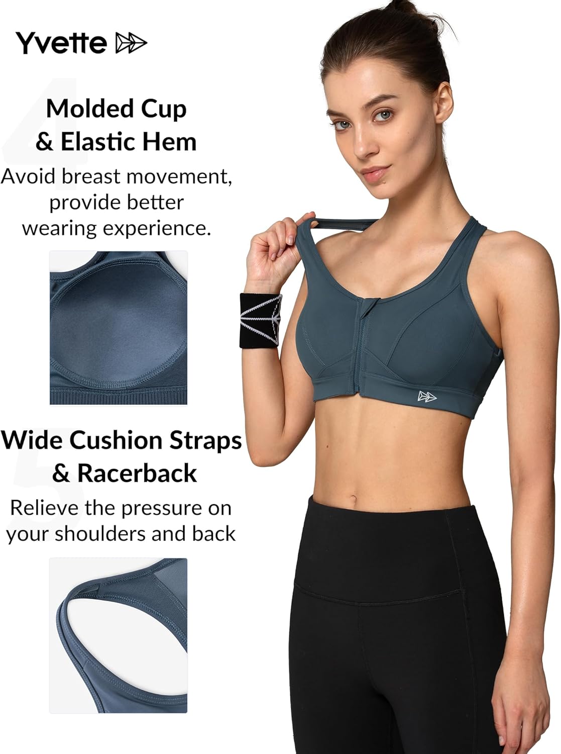 Yvette High Impact Sports Bra - Zip Front Design for Plus Size Women | Ideal for Workout & Running