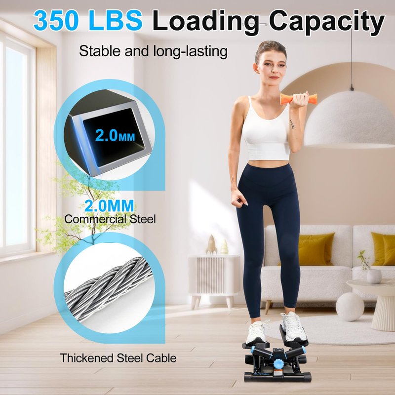 DLAEIOK Steppers for Exercise at Home, Twist Stepper with 350LBS Loading Capacity, Mini Stepper with Resistance Bands, Hydraulic Fitness Stair Stepper for Home with LCD Monitor