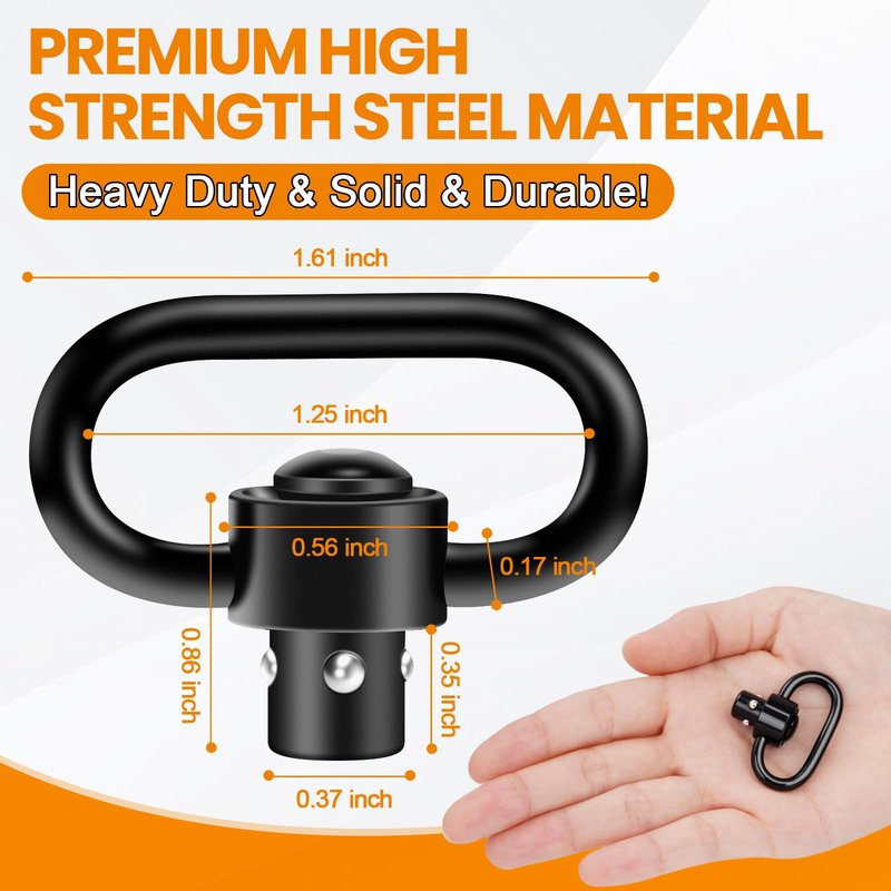 PUKESI 4 Pcs QD Sling Swivels, 1.25" or 1" Push Button Quick Detach D-Loop Triangle Loop Set for Two Point Traditional QD Sling Swivel Mounts (4 Pack 1.25" QD Swivels)