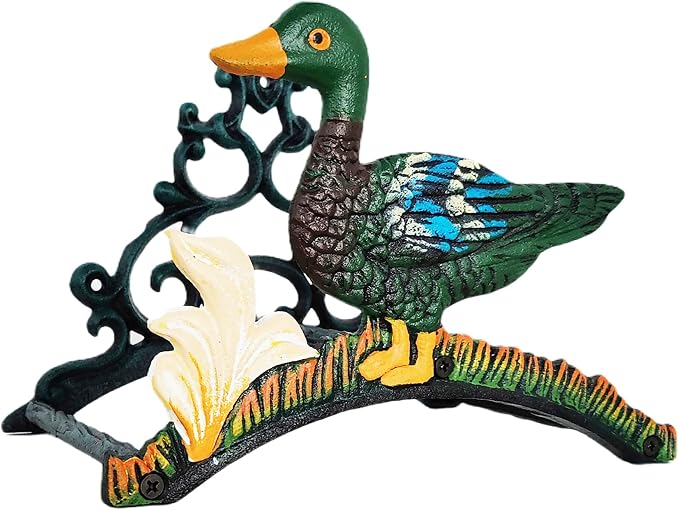 Garden Hose Holder Cast Iron Heavy Duty Water Hose Hanger, Outside Wall Mount, Solid Metal Decorative Rack/Organizer/Stand, Easy to Install, Hold Up to 50/75/100 ft (Hose holder - Duck)