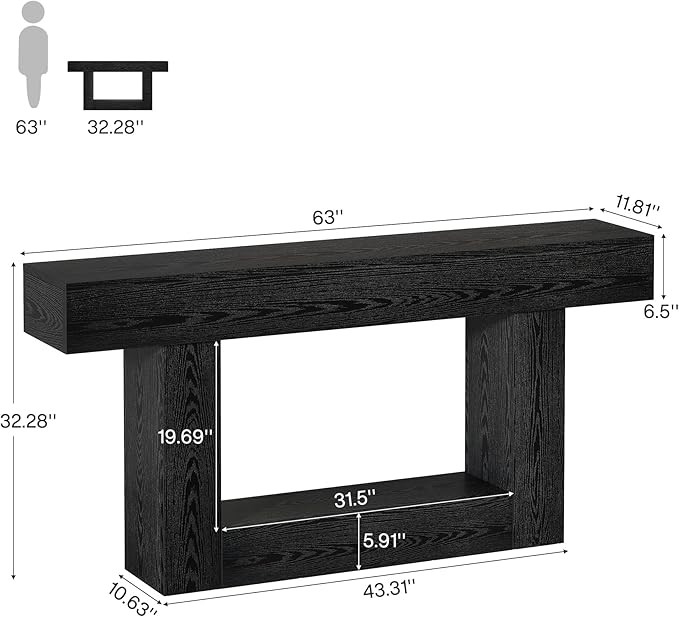 Tribesigns 63-Inch Long Console Table, 2-Tier Entryway Table Sofa Table with Storage, Farmhouse Wood Behind Couch Table for Living Room, Hallway, Black