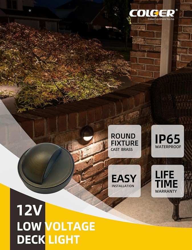 COLOER Brass Fence Lights, Low Voltage IP65 Waterproof LED Deck Lights - 72 Inch Wired Outdoor Landscape Fence & Pathway Light (1-Pack with Bulb)