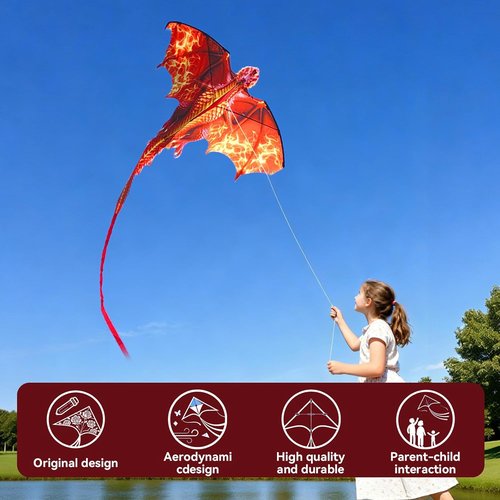 Large Dragon Kite - Easy to Fly for Kids & Adults | 300ft String - Perfect for Outdoor Fun