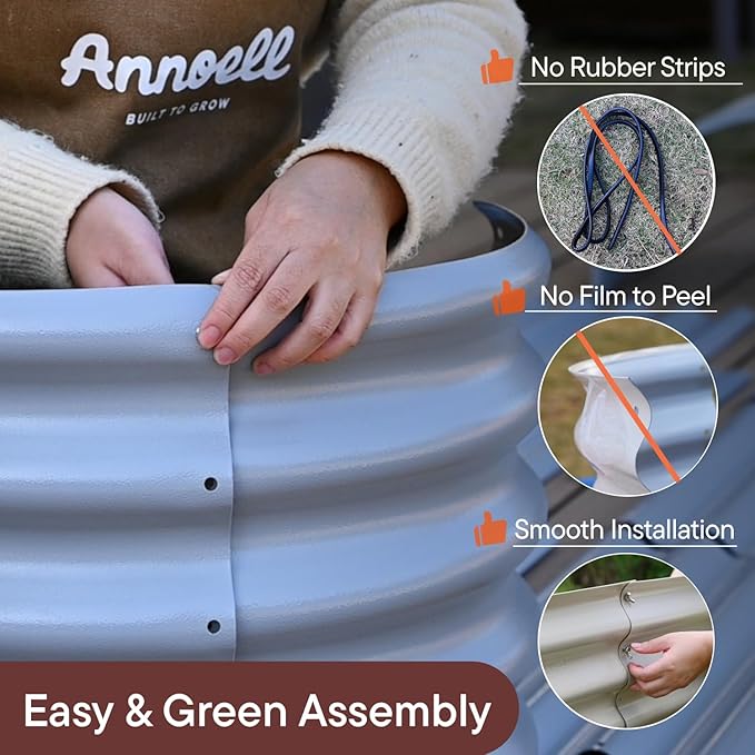 Galvanized Raised Garden Bed 8x2x1.5 ft, 18" Tall Planter for Outdoor Plants, Metal Raised Flower Bed for Herb Fruit Vegetable, Modular Garden Planter for Outside Backyard & Patio - Sand Beige