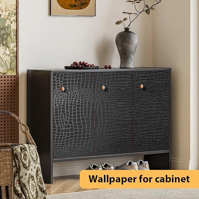Arthome 17"×393" Black Crocodile Peel and Stick Wallpaper, Charcoal Black