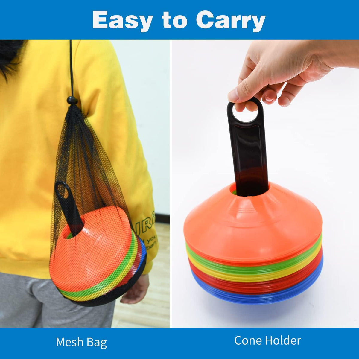 Skiennix Agility Soccer Cones - 25/50/100 Pcs with Carry Bag & Holder | Multi-Color Training Equipment